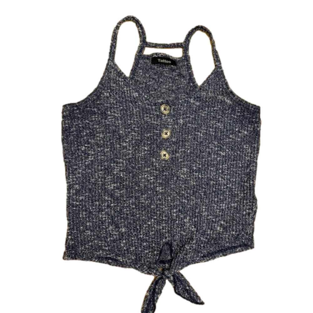 Tattoo button up tank top with tie hem XS